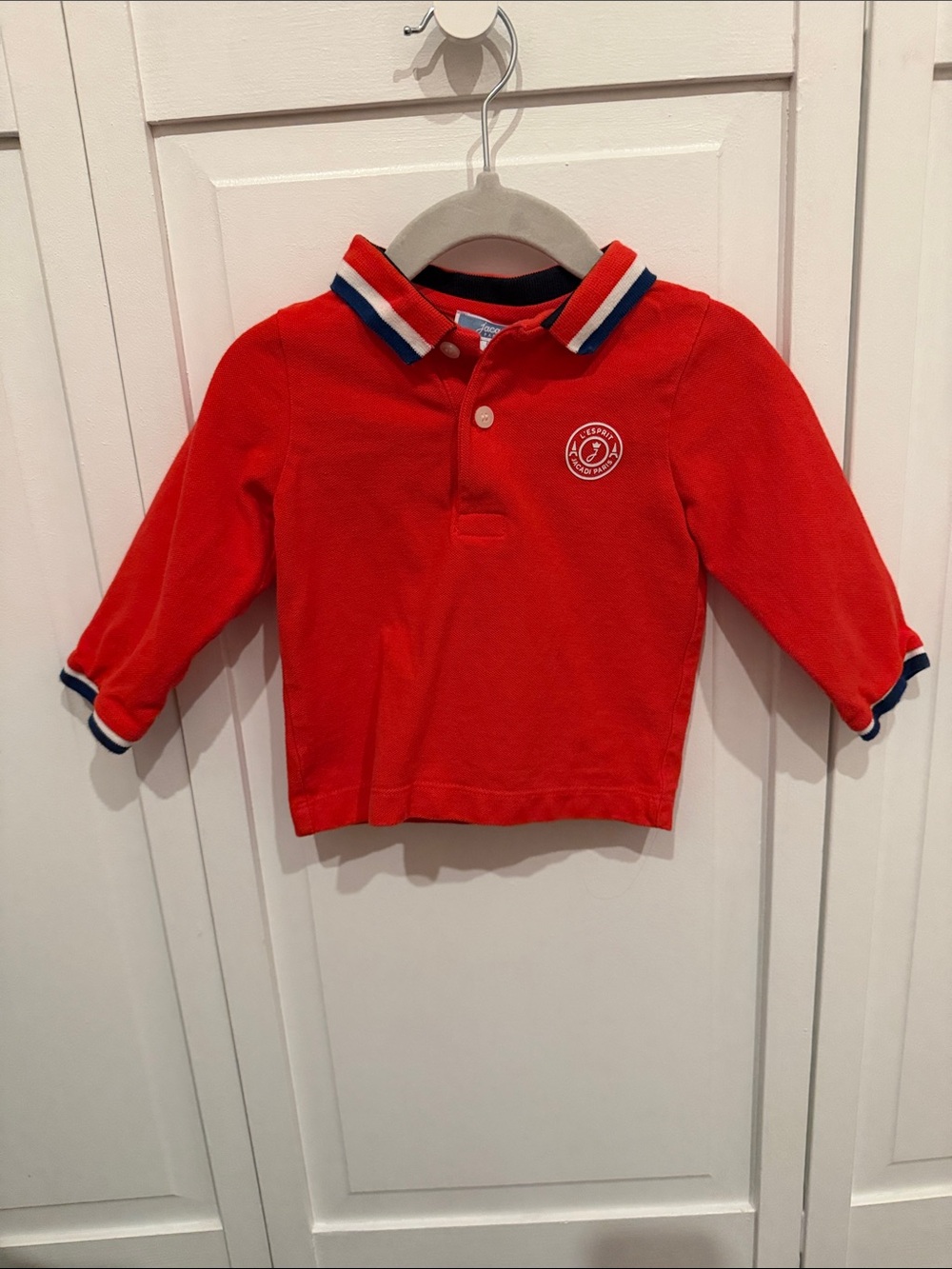 Jacadi Red Long-Sleeve Polo with Navy & White Trim